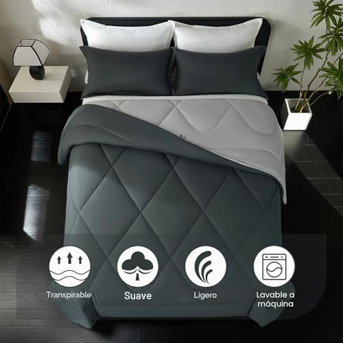 beeweed Duvet Filling 240 x 260 cm for 180 cm Bed, Reversible Fibre Duvet Oeko-Tex Fibre, 300 g/m² in 100% Soft Microfibre, with 2 Pillow Cases