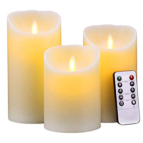 Aku Tonpa Flameless Candles Pack of 3 (D:3.5" X H:5" 6" 7") Battery Operated Pillar Real Wax Flickering Moving Wick Electric LED Candle Gift Sets with Remote Control Cycling 24 Hours Timer - Thumbnail 6