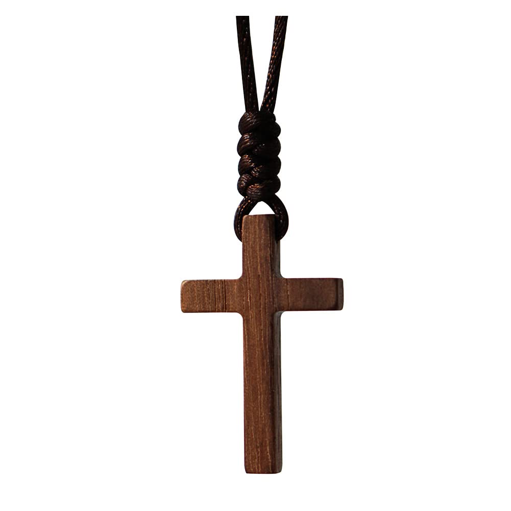 Xianli Wang Natural Wooden Cross Pendant Necklace for Men Women Solid Walnut Wood Christian Baptism Christmas Easter Prayer Faith Confirmation Birthday Gift Car Rearview Mirror Hanging Wall Ornament