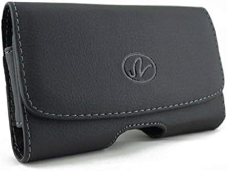 Black Leather Side Case Cover Pouch Belt Clip Loops D4M Compatible with BLU Vivo XL4 Go - HTC Desire 816 - Huawei Mate 20 Pro - LG V50 ThinQ 5G - Motorola Moto G7 Power - Samsung Galaxy S10+