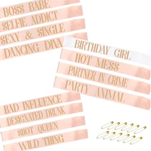 Capital Letters 11 Pieces Pink With 1 Piece White Sashs Gold Text Style