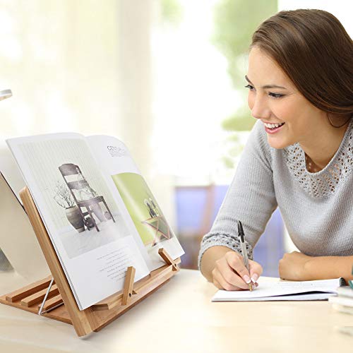 Bamboo Book Stand Display Adjustable Foldable Tray Page Paper Clips ipad Stand/Cookbook Stand/Foldable Tablet PC Textbook/rdy Lightweight Bookstand Textbooks Music Books Bookstands Cook Recipe Stands