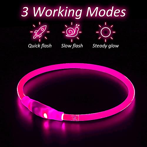 PZRLit Lighted Dog Collar LED-USB Rechargeable, Adjustable TPU Cut to Size Light Up Dog Collar for Small Medium Large Dogs, Safety Glow Puppy Collar for Night Walking (Candy Pink)