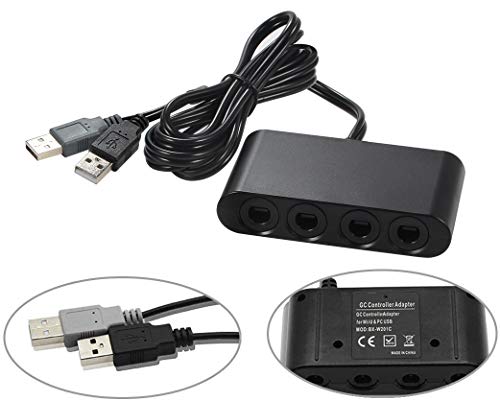 Wii U Gamecube Controller Adapter, HOMFUL Super Smash Bros Swith Gamecube Controller Adapter for Wii U, Nintendo Switch and PC USB 4 Port Black Gamecube Adapter No Drives Needed