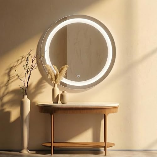 Espelho LED Redondo 80x80 Luz Neutra 4000K Touch Bivolt – Iluminação Equilibrada para Banheiro e Uso Diário