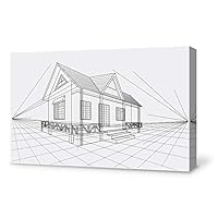 Canvas Wall Art Construction Sketches Canvas Prints Home Artwork Decoration for Living Room,Bedroom - 12x18 inches