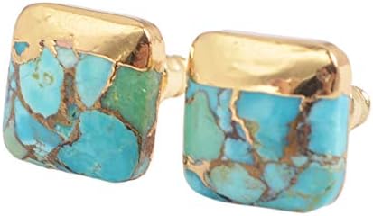 1 Pair Gold Plated Copper Natural Turquoise Post Stud Earrings for Women