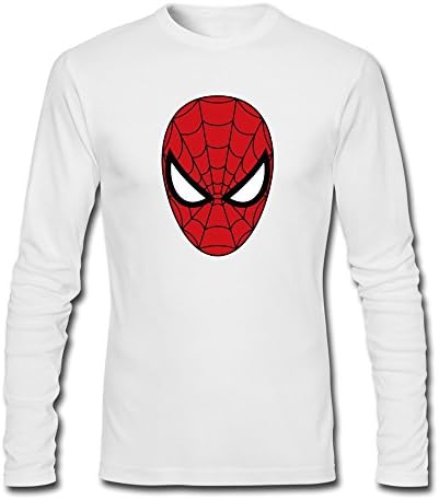 JaHa Men's Marvel Comics Classic Mask Spiderman Long Sleeve T Shirt White