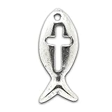 Housweety 50 Silver Tone Cross & Fish Charm Pendants 20x9mm