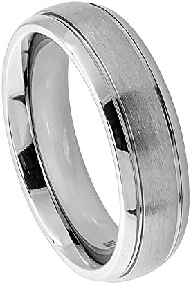 6MM Titanium Wedding Band Ring Domed Brushed Center High Polish Ridged Edge