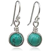Sterling Silver Turquoise Drop Earrings, Handmade Natural Gemstone Dangle Jewelry, December Birthstone