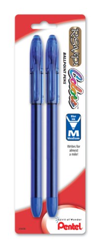 Pentel R.S.V.P. COLORS BallPoint Pen, Medium Line, Blue Ink, Pack of 2  (BK91CRBP2C)