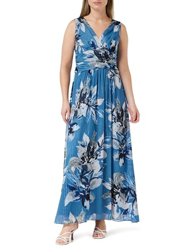 Gina Bacconi Printed Maxi Dress with Ruched Waist, Blue, 14