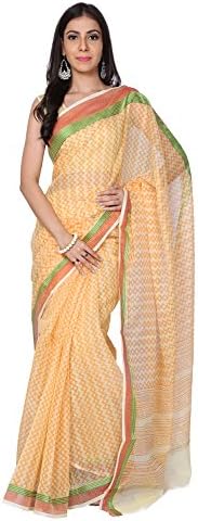Gleamberry Womens Yellow and Peach Kota Silk Saree