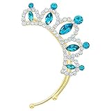 Elegant Beautiful Jewelry Gold-Tone Blue Crystal Art Deco Crown Ear Wrap Ear Cuff Earrings Left Side