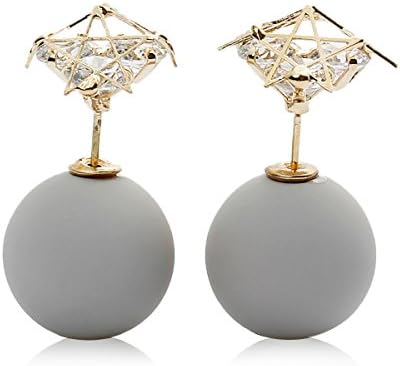 Sexy Sparkles Double Sided Ear Post Stud Earrings Pentagram Star Ball with Rhinestones (Gray)