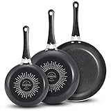 Tramontina Gourmet Selection 3 Piece Set Nonstick Saute Pans (8", 10" & 12") Heavy-Gauge Aluminium, MADE IN USA (Metallic Bla