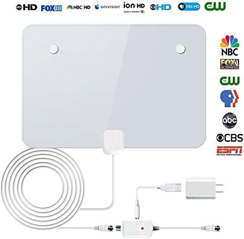 NEW HDTV Antenna, Indoor Amplified TV Antenna 50-70 Mile Range With Detachable Amplifier, USB Power Supply and Longer 16.5FT High Performance Coaxial Cable (Shiny Upgrated Version White Antenna)