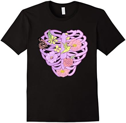 Mens Heart-Shaped Ribcage Pastel Goth Kawai Shirt Medium Black