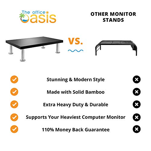 Monitor Stand for Computer & Laptop Screen - Solid Bamboo Riser Supports The Heaviest Monitors, Printers, or TVs - Perfect Shelf Organizer for Office Desk Accessories & TV Stands (Black)