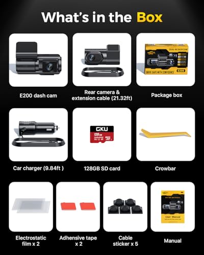 GKU 4K+4K Dash Cam Front and Rear, STARVIS 2 Sensor, 5.8GHz WiFi 6 Up to 20MB/s Download, HDR Night Vision, Dash Camera for Cars with GPS, Voice Control, 24/7 Parking Mode, 128GB Card Included