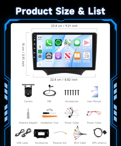 Rimoody Autoradio pour Ford Ka 2008-2014 Sans Fil Carplay Android Auto You-Tube DSP EQ Vi-Link Bluetooth FM/RDS Radio, 9 Pouces Écran Tactile Autoradio avec Mirror Link USB/AUX/MIC SWC Caméra de Recul