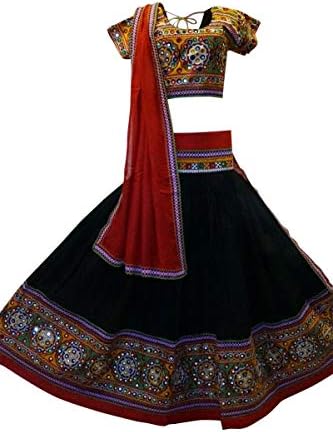 Krishna Sarees WCC19023 Stunning Black and Red Designer Navratri Garba Traditional Indian Bollywood Chaniya Choli Lengha with Skirt, Blouse, Scarf Dupatta