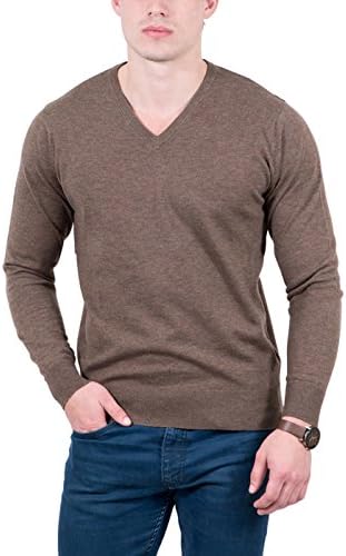 Real Cashmere Brown V-Neck Cashmere Blend Mens Sweater