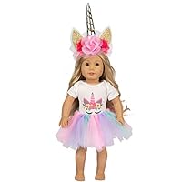 Everydlife 18 Inch Doll Clothes Accessories ,Doll Unicorn Clothes, Headband, Tutu for American 18 Inch Girl Dolls 1 Horn, 1 Onesies and 1 Tutu for 16" - 18" Doll Outfits Gift for Girls