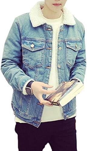 C&H Men Slim Fit Basic Coat Jean Fleece Lapel Thicken Denim Jacket