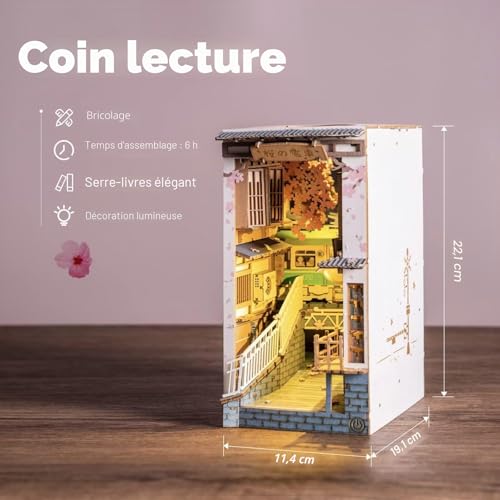 Rolife Sakura Densya DIY Book Nook Model Kit Miniature House Building DIY Model Adult Bookcase Decoration Book Living Room Booknook Puzzle 3D Wood Bookends Diorama (TGB01)
