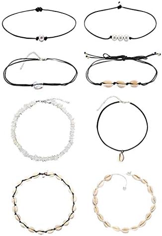 NIHAI 8PC Women Clavicle Chain Necklace, Handmade Shell Pearl Short Necklace, Beach Hawaiian Style Casual Accessories for Women and Girls, Good Gift for Your Lover, Family, Friends