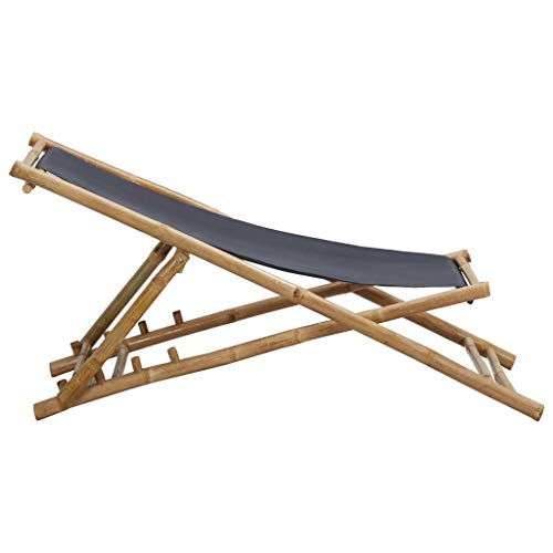 Klappliege Klappbar Sonnenliege Gartenliege Strandliege Liege Relaxliege Liegestuhl Gartenmöbel Liegestuhl Bambus und Segeltuch Dunkelgrau – Bild 4
