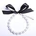 Snow White Dog Cat Pearls Necklace Collar Bling Accessories Ribbon Charm Pet Puppy Jewelry 3 Size (S)