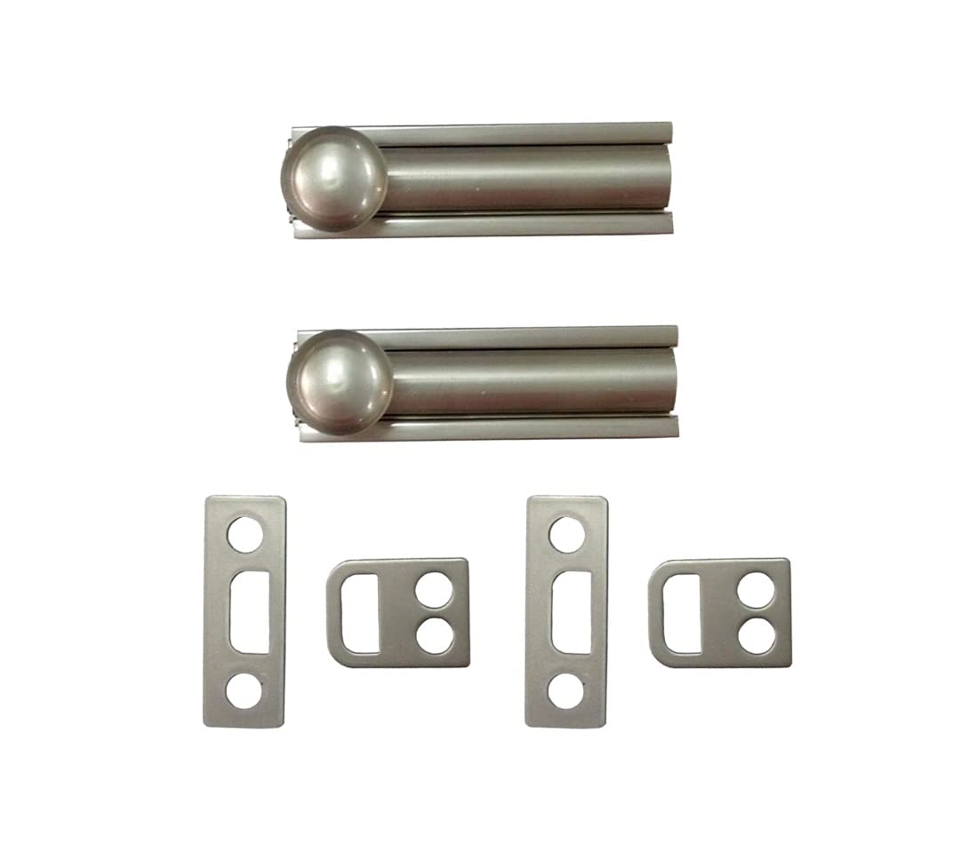 QCAA Solid Brass Surface Bolt, 2", Satin Nickel, 2 Pack, Made in Taiwan