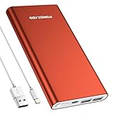 POWERADD Pilot 4GS 12000mAh Portable Chargers with 8 Pin Input, Powerbank Compatible with Smartphones, Tablet and More, Coral Red (8-Pin Cable Include)