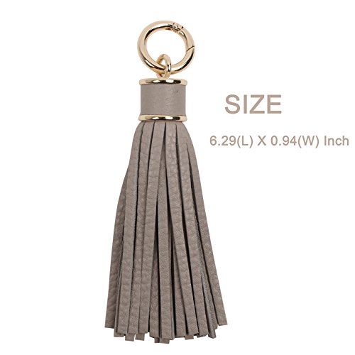 Women Genuine Leather Tassel Charm For Handy Handbag Purse Bag Wallet Smartphone Key Rings Accessories (A-light-gray)