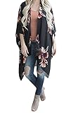 Geckatte Women's Floral Print Cardigan Chiffon Loose Swing Kimono Capes 3/4 Sleeve Irregular Tops