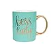 Sweet Water Decor Boss Lady Coffee Mugs with Golden Handle | 11oz China Coffee Cup with Quote | Embellished with Real Gold & Microwave Safe | For Working Women, Offices, Bosses & Managers (Mint)