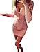 eshion Women Gray V Neck Long Sleeve Bodycon Mini Sweater Dress Top