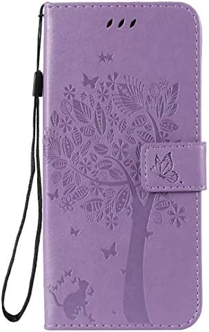 Vagenno Samsung Galaxy S10 Plus Case, Embossed Tree PU Leather Shockproof Flip Wallet Cover with TPU Card Slots Magnetic Closure Stand Function Folio Notebook Protective Skin,Light Purple
