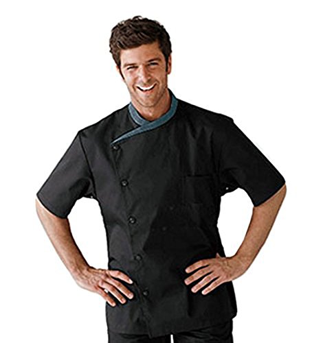 S.S Summer Men's Black Short Sleeve Chef Coat,Chef Jacket Food Service Uniforms (XXL, Black)