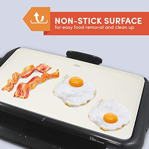 Elite Gourmet Electric Griddle Warming Drawer, Grease Tray, Ceramic Non