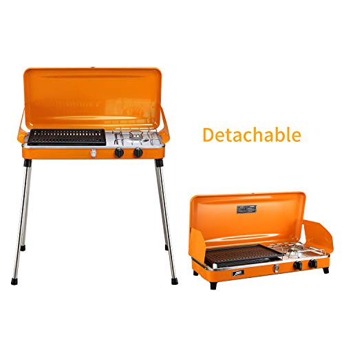 Liquid Propane BBQ Gas Grill,Barbecue Grill Outdoor Cooking Camping Stove Portable Stainless Steel,Orange