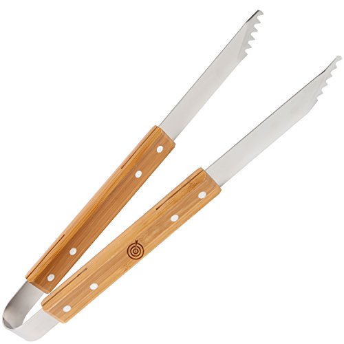 Archery Target Wooden Accessories Company Stainless Steel Grill Tongs with Laser Engraved Design - 16 Inch BBQ Grill Tongs with Wooden Handle - Grilling Gifts for Women and Men