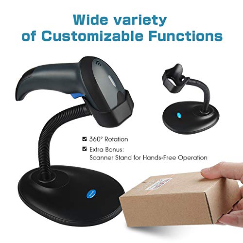 NETUM Barcode Scanner Wireless 2-in-1 (2.4Ghz Wireless+USB 2.0 Wired) Rechargeable Automatic 1D Barcode Reader USB Handheld Bar Code Scanner with Stand