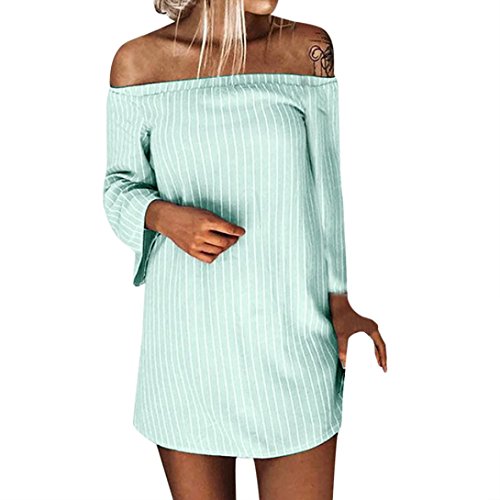 Scalingâ¤Dress for Women Maxi Dresses,Women Sexy Off Shoulder Autumn Winter Pullover Long Sleeve Striped Slash Neck Mini Dress (Green, S)