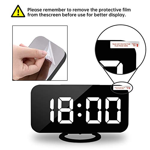 Digital Alarm Clocks,7" LED Mirror Electronic Clock,with 2 USB Charging