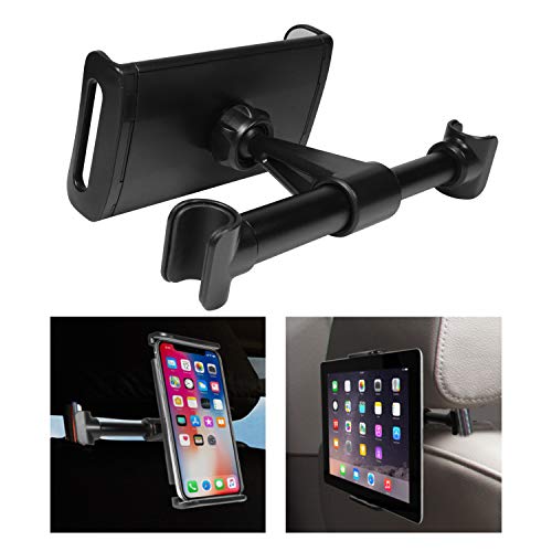 Macally Car Headrest Mount for Phone & Tablet Holder with 360° Secure Cradle for Apple iPad Mini Air iPhone Xs XS Max XR X 8 Plus, Samsung Galaxy Tab Tablets Phones, Nintendo Switch & Kindle Fire etc