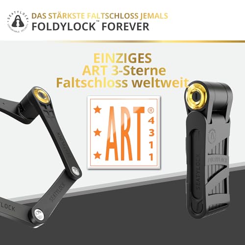 FoldyLock Forever Bicycle Lock with Key - Patented Folding Lock with Bracket - Test Winner Sold Secure Gold Bicycle Accessories - High Security for City Bikes and eBike - 90 cm
